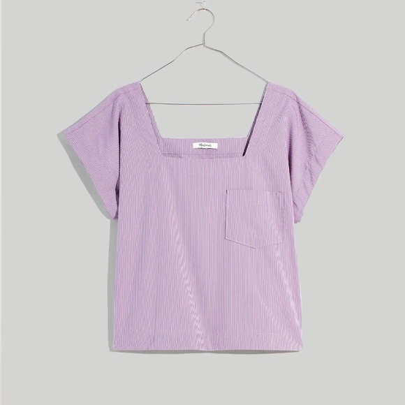 Madewell Square Neck Pinstripe Top Aster Bloom - Picture 4 of 5